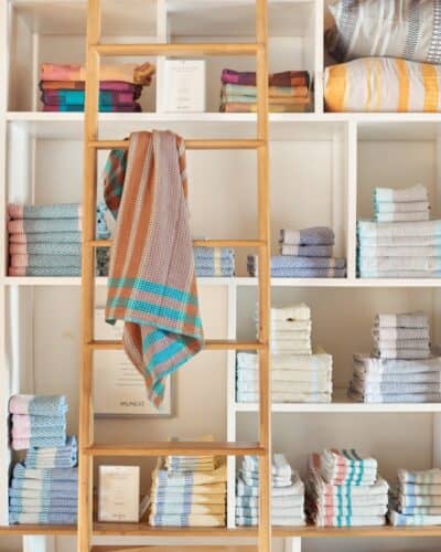 The Scout Towel on a ladder at the Mungo Flagship store at Old Nick Village